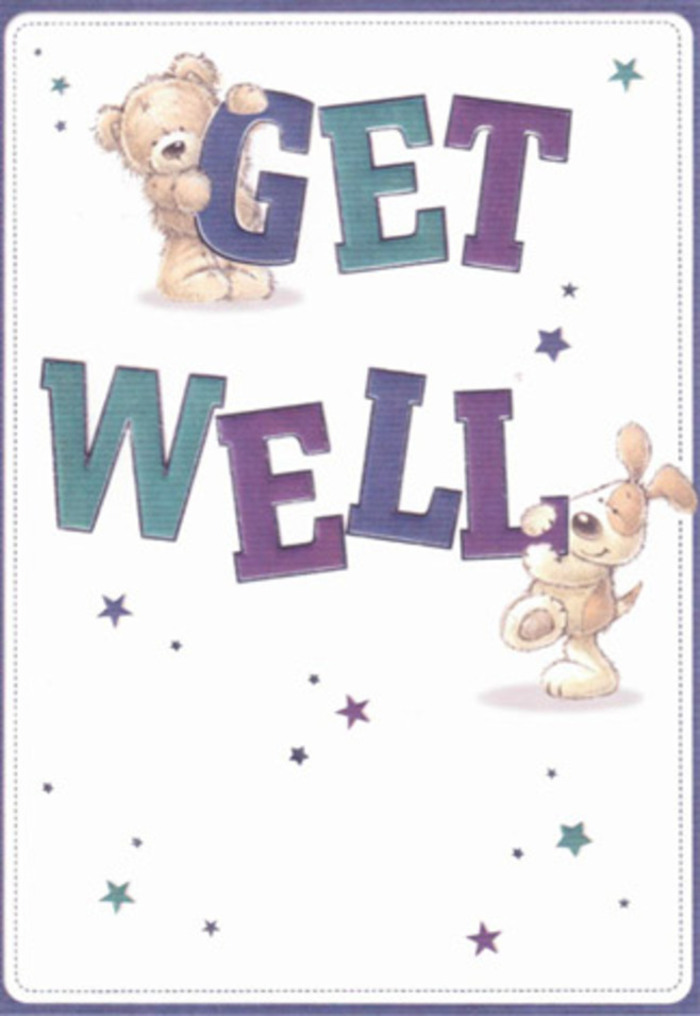 Radiating gentle encouragement, this illustrated get well card feels like a comforting gesture crafted in the heart of Enfield Wash. It depicts a tender bear and a playful pup surrounded by a halo of twinkling stars, as if spreading positive wishes along the local footpaths near Enfield Town Park. The confident, oversized lettering in lush purples and aquatic blues conveys a message of strength and hope, grounded in the same vibrant hues you might see in a fresh bouquet from a High Street florist. There's a tactile richness to the scene-the bear's fur appears invitingly soft, while the puppy's velvety ears give the sense of gentle touch, conjuring memories of well-loved childhood companions. The arrangement of characters and stars against a clean, creamy white backdrop brings a sense of clarity and spaciousness, much like the open green spaces of Enfield Wash. Picture this card paired with a hand-tied bouquet, both working together to lift someone's spirits and offer a tangible expression of care. The artwork, like the best floristry, is designed to soothe, heal, and inspire, making it a perfect way to brighten the day of a neighbour or loved one recovering in our local community.