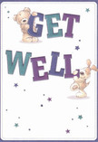 This get well card shines with cheerful optimism, radiating the warmth of a thoughtful gesture sent from Enfield Wash. Two lovable characters-a plush teddy bear and a floppy-eared puppy-appear as though they are joyfully springing off the page, each embracing and playfully balancing the colourful 'Get Well' text. The words themselves flourish in striking shades of indigo and teal, set dramatically against a soft cream background that evokes the gentle tranquillity of a freshly opened floral arrangement right here in Enfield. Stars in varying blues and purples are scattered throughout the scene, sparkling like hopeful wishes whispered in the air. The illustrated fur of the bear and puppy is rendered so vividly that you can almost feel its comforting embrace, much as you would the soft petals and foliage in a bouquet thoughtfully delivered by a local florist. This card goes beyond words, providing not just a message but an uplifting emotional presence-perfect for delivering heartfelt comfort and kindness to someone in recovery, whether at home or resting near the lively heart of Enfield Wash.